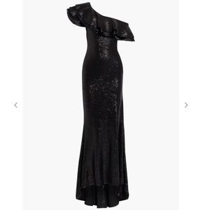 Rachel Zoe Off-the-Shoulder Ruffled Sequined Mesh Gown